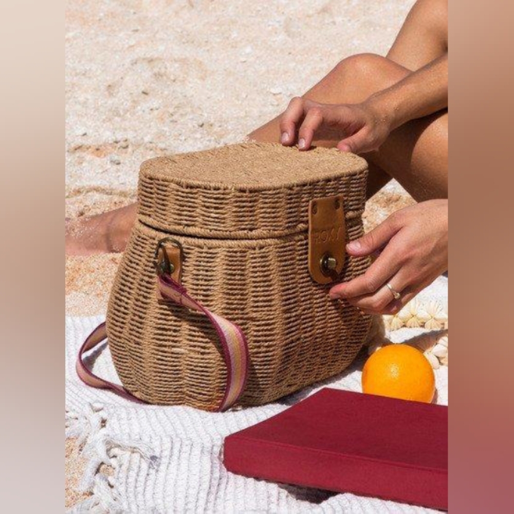 Roxy Woven Straw Crossbody with Pink-Striped Strap - Picture 5 of 6
